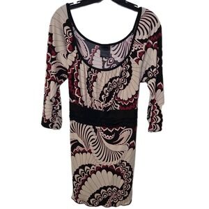 JTB Retro Abstract Print Empire Waist Dress 3/4 Sleeve Scoop Neck Women